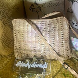 Genuine Leather Crossbody Bag with Woven Texture